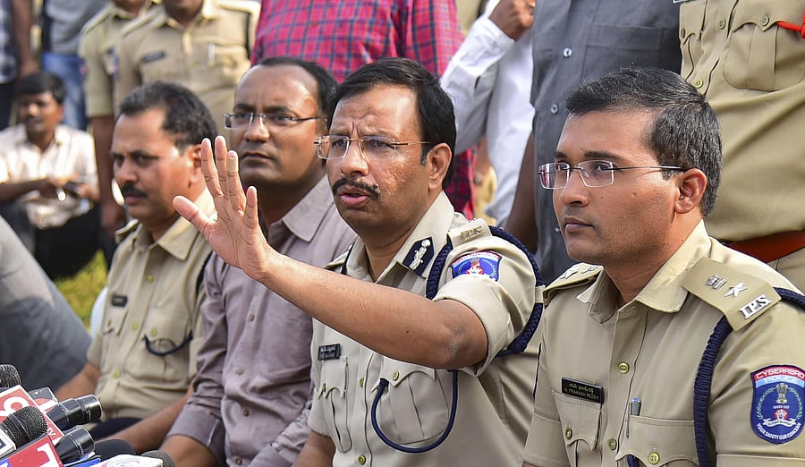 Cyberabad Police Commissioner VC Sajjanar, who carried out the "encounter" of the four accused in the Hyderabad veterinarian rape and murder case, addresses the media, in Hyderabad, Friday, Dec. 6, 2019. (PTI Photo)