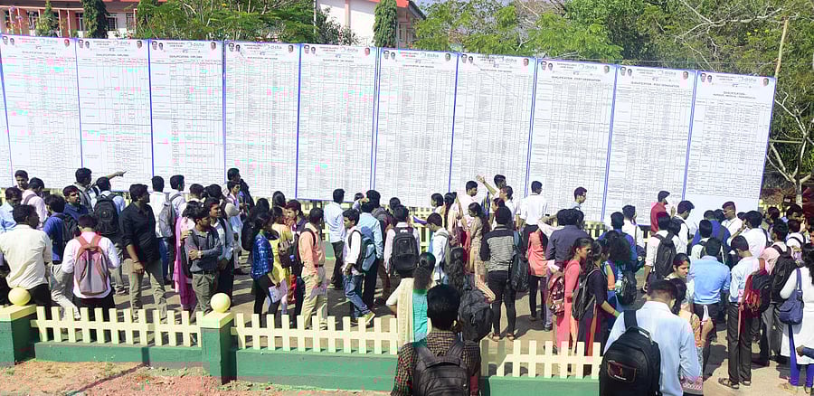 Candidates waiting for registration at a career fest. Representative image/Govindraj Javali