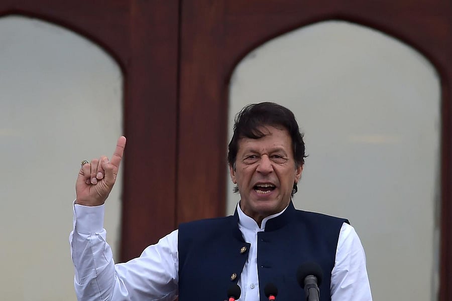 It is part of the RSS 'Hindu Rashtra' design of expansionism propagated by the fascist Modi Govt," said the Pakistan PM Imran Khan on Twitter. (Photo by AFP)