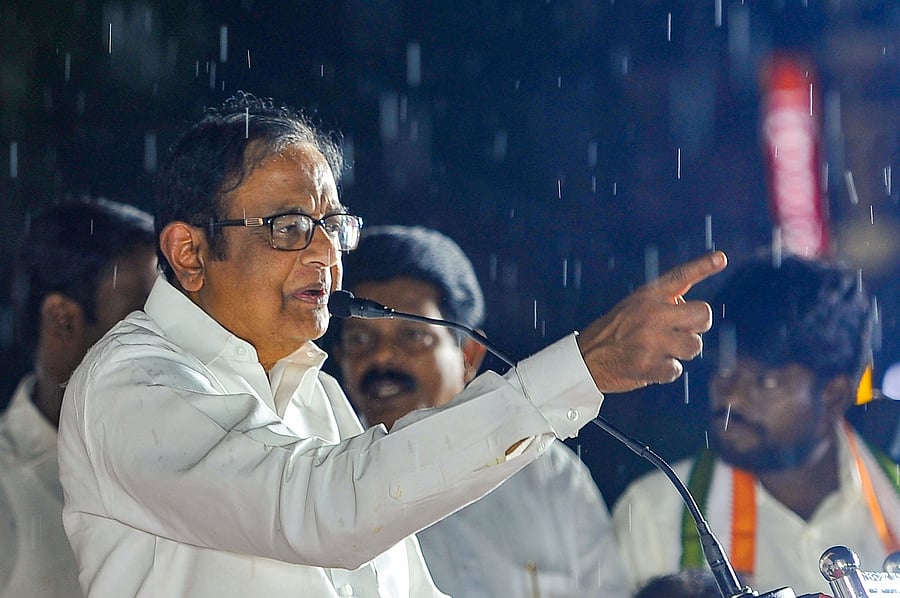Congress leader P Chidambaram addresses at Tamil Nadu Congress Committee (TNCC) party office, in Chennai. (PTI Photo)