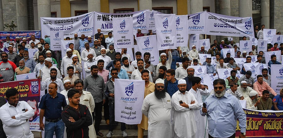 People who lost money in the Ambidant Ponzi scam during a protest in November 2017. DH FILE PHOTO