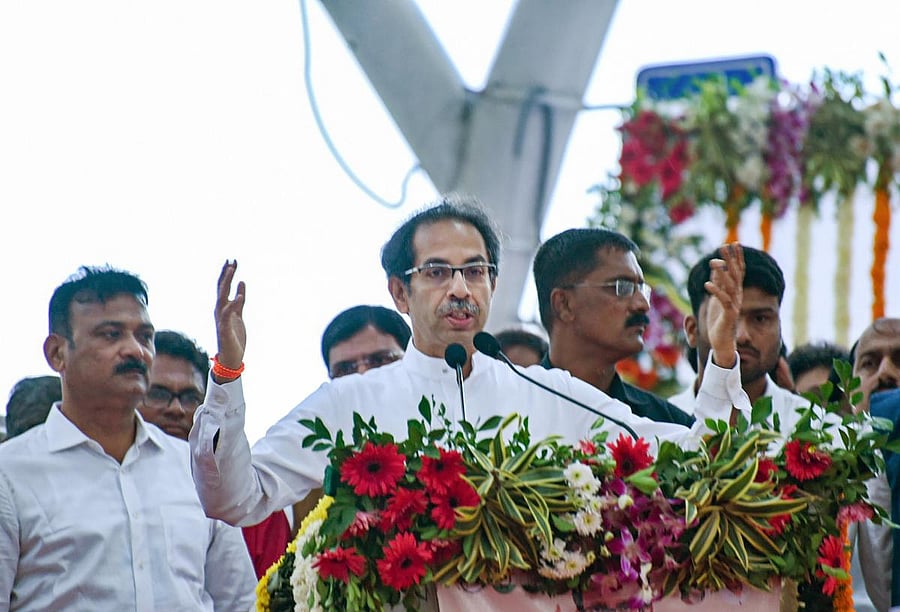 Maharashtra Chief Minister Uddhav Thackeray addresses a public rally. PTI