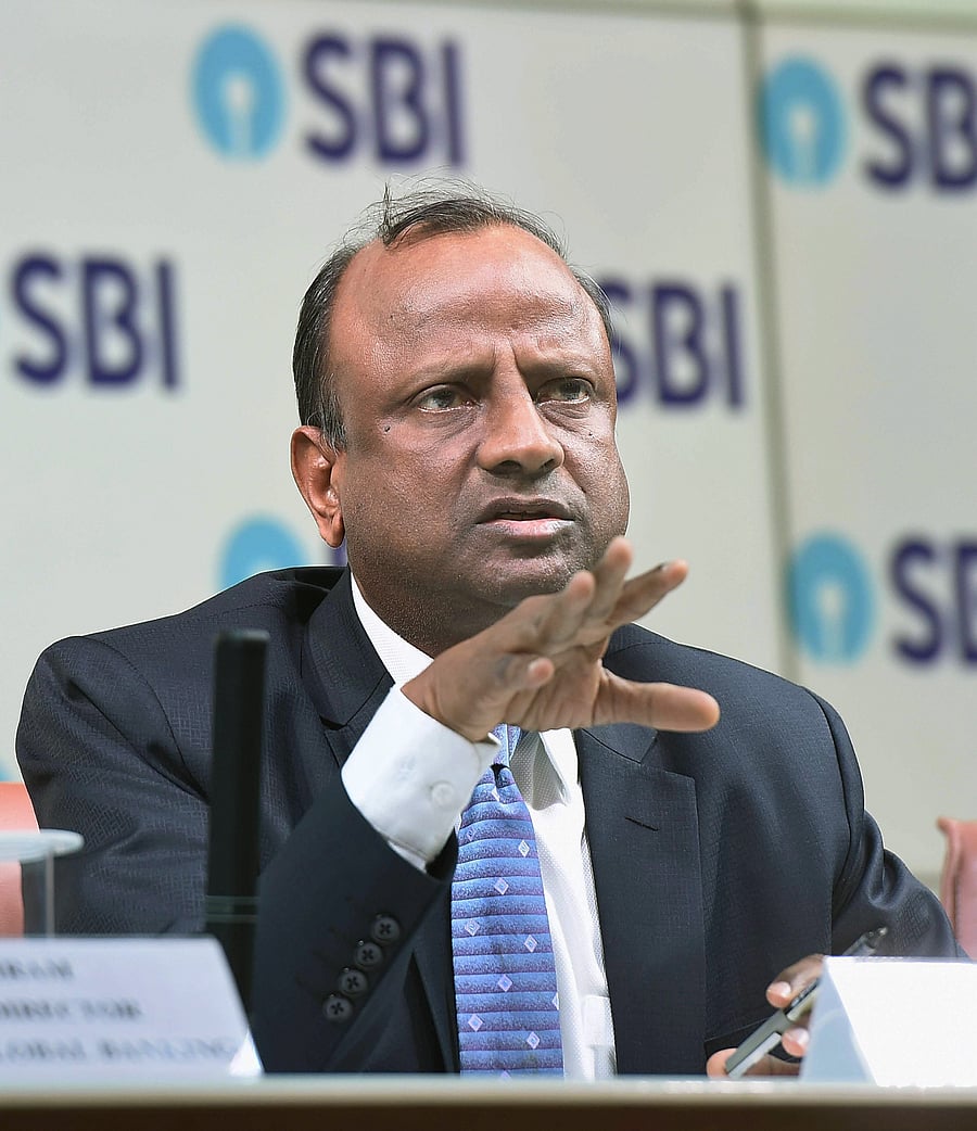 SBI chairperson Rajnish Kumar during the announcement of Q4 results. (PTI Photo)