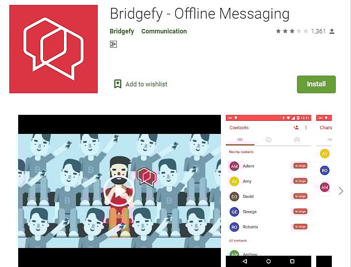 Bridgefy app on Play store (Google Play store screen-shot)