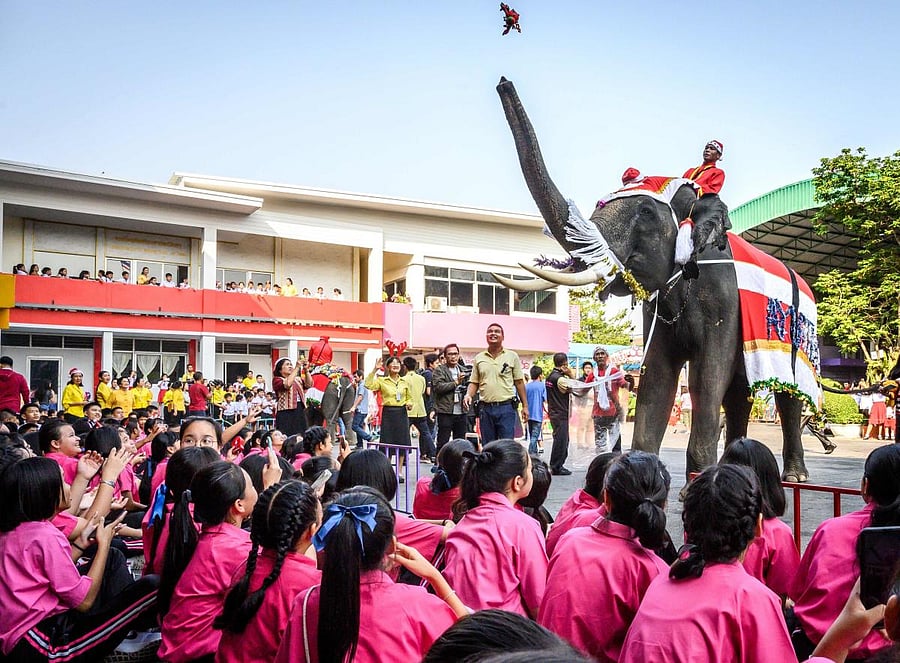 Elephant Santa Claus gives out gifts and presents to school children in Thailand. (AFP Photo)
