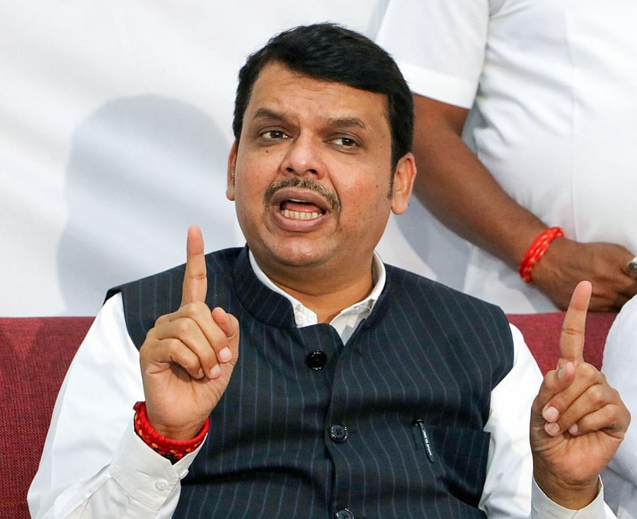 Former Maharashtra Chief Minister Devendara Fadnavis addresses a press conference, in Nagpur, on Saturday,Dec 21,2019 (PTI Photo)