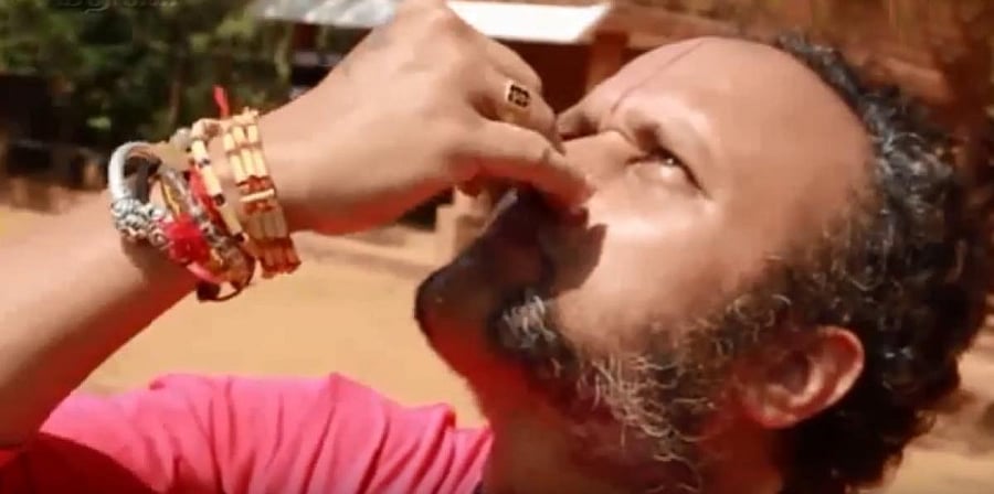 K S Badari Narayan gazes at the sun, while performing Pranayama.