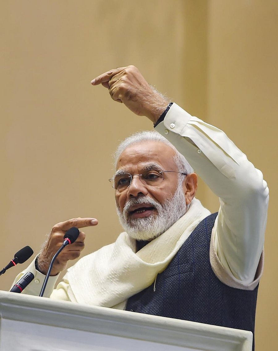 Prime Minister Narendra Modi addresses during the launch of the Atal Bhujal Yojana, a mission to help in supplying water to every house-hold by 2024, at a function in New Delhi, Wednesday, Dec. 25, 2019. (PTI Photo)