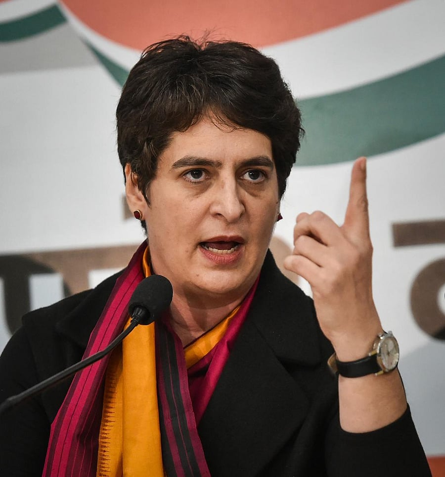 AICC general secretary Priyanka Gandhi Vadra addresses a press conference at the party office in Lucknow, Monday, Dec. 30, 2019. (PTI Photo)