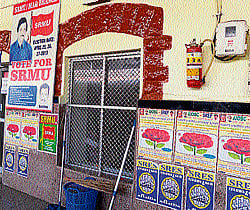 Election posters put up inside Mangalore Central Railway station building.