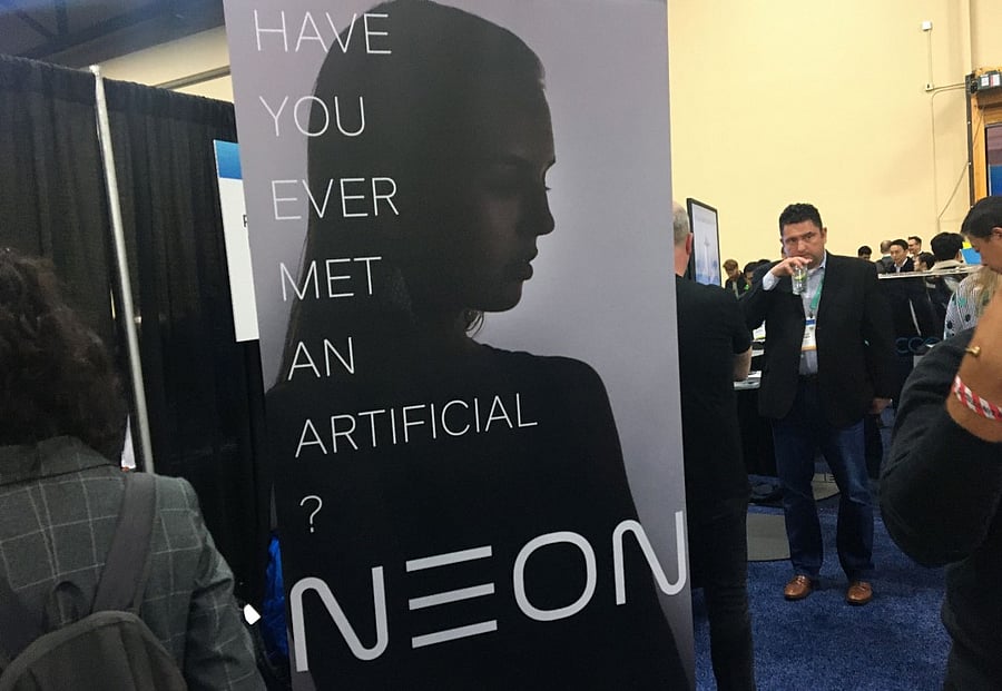Neon, a unit of Samsung, promotes a planned launch of an "Artificial Human" at the 2020 Consumer Electronics Show (CES) in Las Vegas, Nevada, on January 6, 2020. (Credit: AFP)