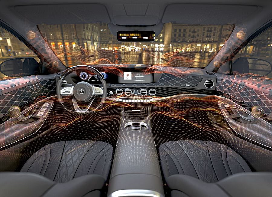 This new system exhibited at the Consumer Electronics Show 2020 works by exciting select surfaces in the vehicle interior to produce sound. (Credit: CES)
