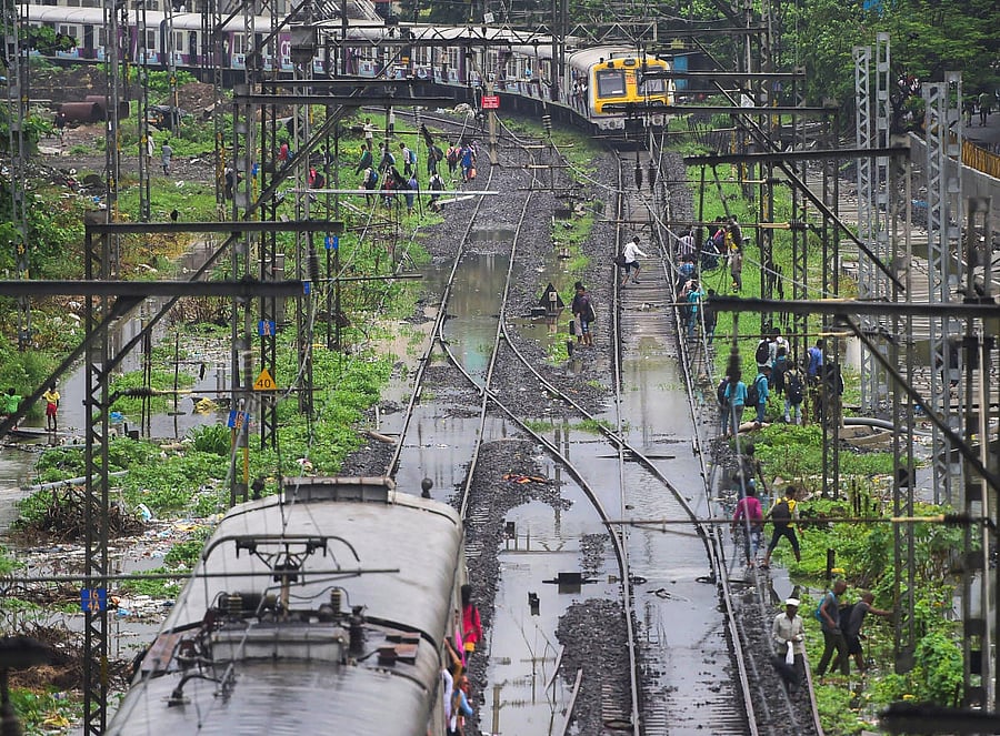 Waterlogging on Mumbai Division of Central Railway due to heavy rainfall (PTI Photo)