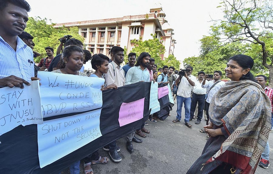 The DMK leader inspected hostel rooms and expressed shock after seeing items strewn around and glasses as well as furniture broken. (PTI Photo)