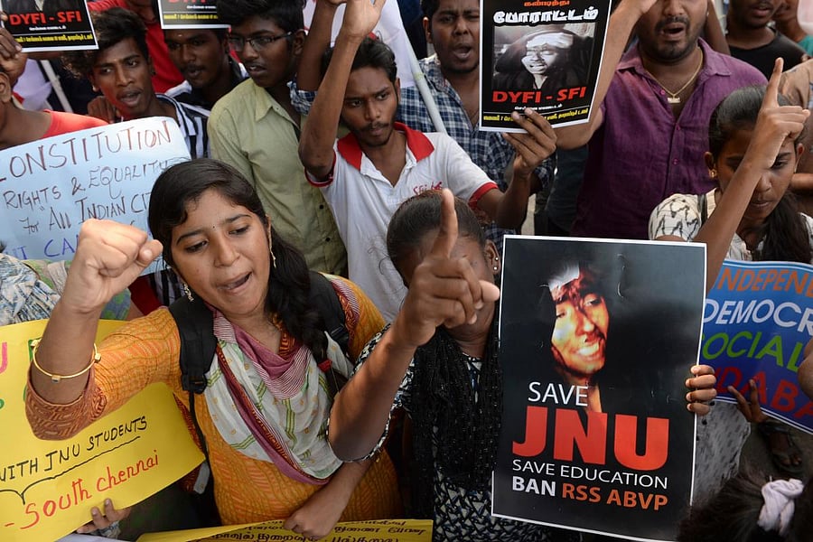 The BJP and the central government remained in denial mode over the involvement of alleged members of the party’s student wing ABVP even as multiple videos surfaced on the social media suggesting it. Credit: AFP File Photo