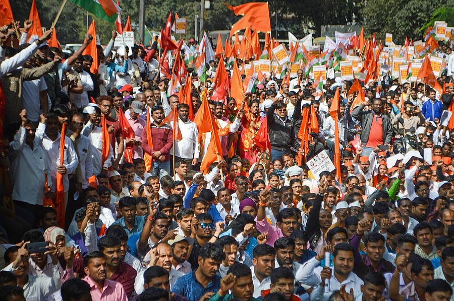 Members of various trade unions stage a protest against the Union government during their nationwide strike. (PTI Photo)