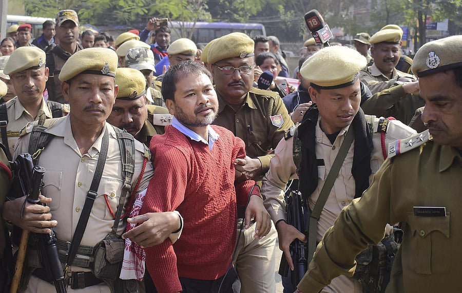 Gogoi, the chief adviser of the Krishak Mukti Sangram Samiti (KMSS), had been remanded to 14 days of judicial custody on December 26 by the NIA court. Credit: PTI