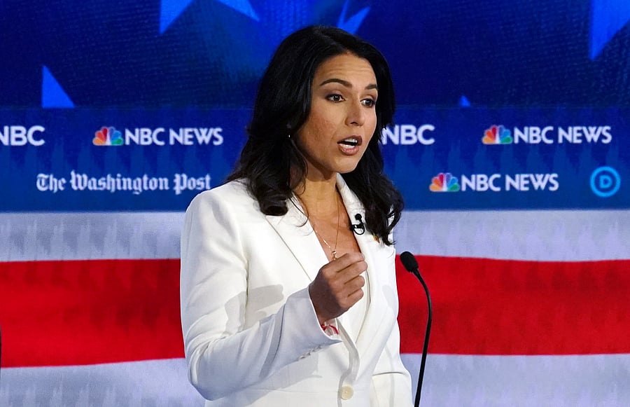Democratic presidential candidate Rep. Tulsi Gabbard speaks during the U.S. Democratic presidential candidates debate at the Tyler Perry Studios in Atlanta. (Reuters Photo)