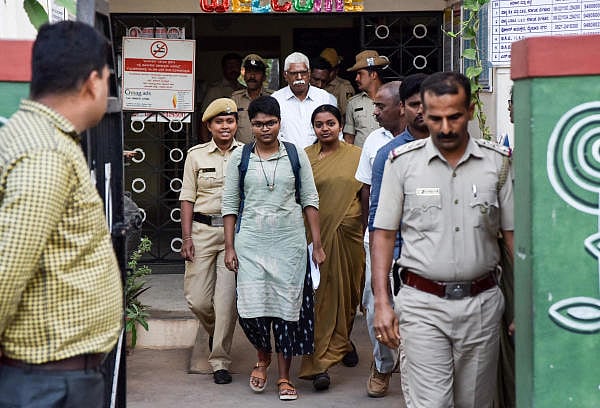 Nalini is booked under sedition charges as she displayed the 'Free Kashmir' placard during a protest at University of Mysore campus, recently. (DH Photo)