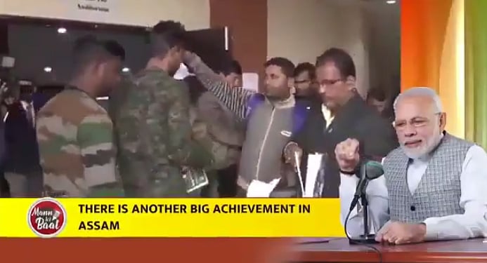 While addressing the nation through his Mann ki Baat monthly radio programme, Modi said that “insurgency” in the Northeast has “considerably” come down and the “biggest reason” behind it was that every issue of this region was being “honestly and peacefully” solved through dialogue. (Twitter video screengrab/@narendramodi)