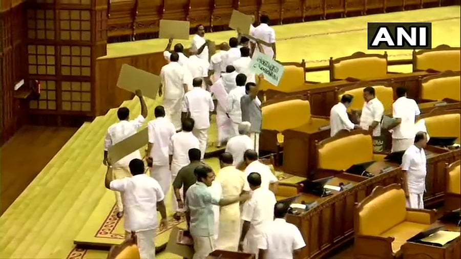 United Democratic Front (UDF) MLAs staged a walk-out from the assembly as Kerala Governor Arif Mohammad Khan began his address. (ANI Photo)
