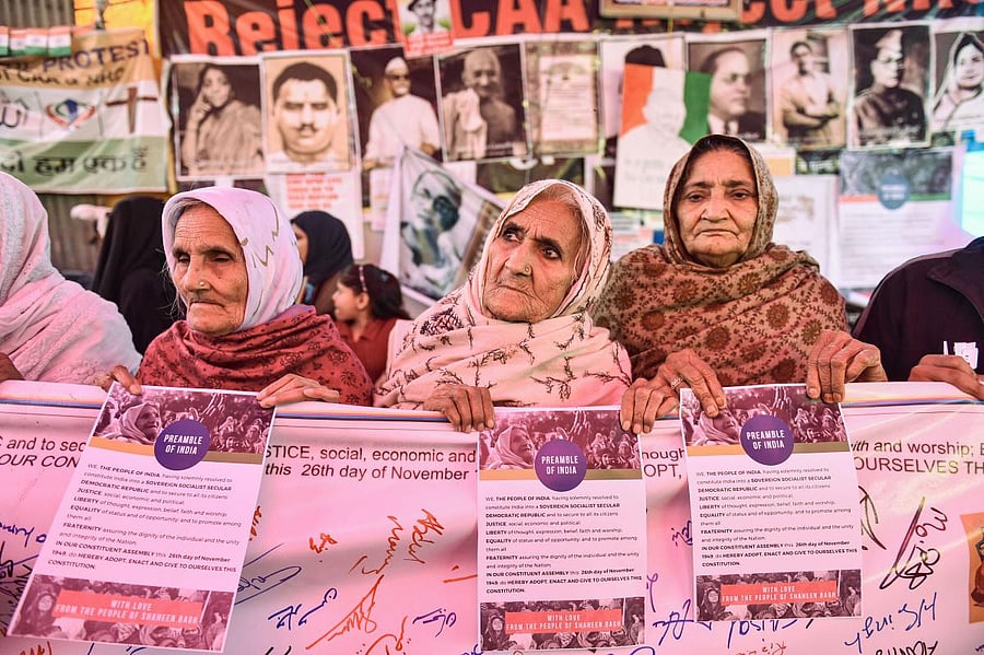 Elderly women during a demonstration against CAA, NRC and NPR at Shaheen Bagh. (PTI Photo)