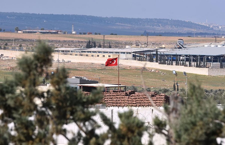This picture taken on February 10, 2020 shows a Turkish military observation point near the Syrian town of al-Eis in the southern Aleppo countryside. Credit: AFP Photo