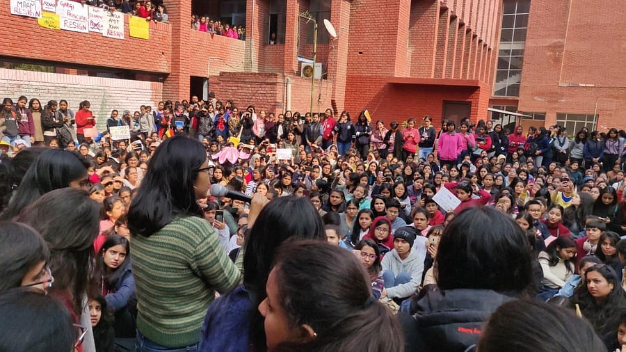 Students protest against Gargi College incident (PTI Photo)