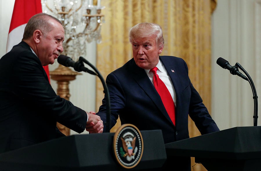 US President Donald Trump and Turkey's President Tayyip Erdogan hold a joint news conference at the White House in Washington. Reuters file photo