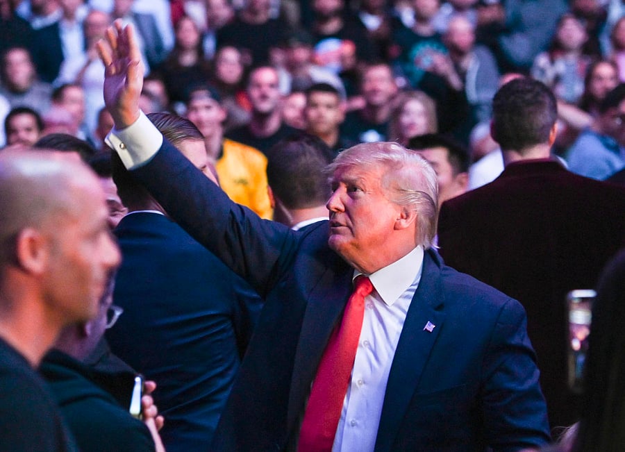 US President Donald Trump waves to the crowd as he attends the Ultimate Fighting Championship at Madison Square Garden in New York City, New York. (AFP Photo)