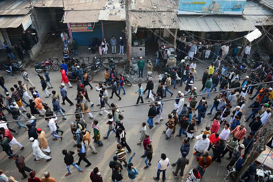 Protesters gather during demonstrations against India's new citizenship law in Allahabad. AFP