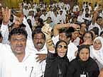 down, down: Congress members protest in Council hall against the water crisis in the City in Bangalore on Friday. dh Photo