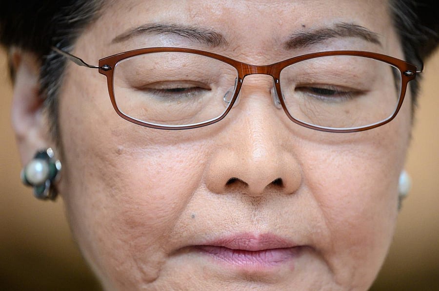 Hong Kong's Chief Executive Carrie Lam takes part in her weekly press conference. (AFP PHOTO)