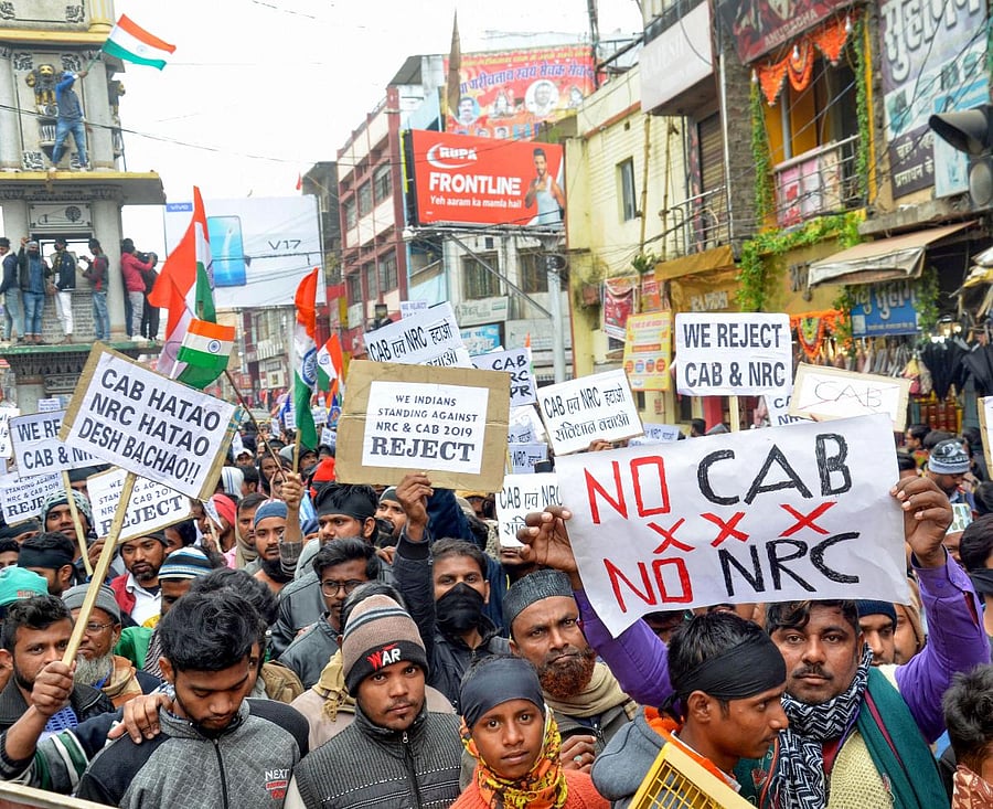 An anti-CAA protest underway. Photo: PTI/Representation