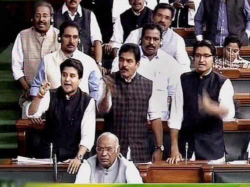 Soon thereafter, Congress members trooped into the Well, with some members showing newspapers carrying stories on a recent incident in Gujarat. PTI file photo