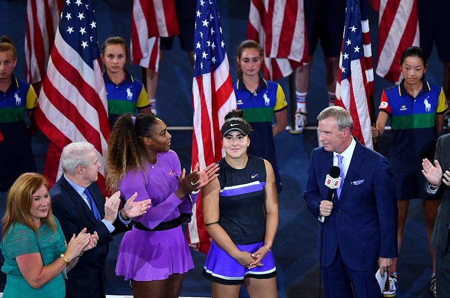 Bianca Andreescu being interviewed after she defeated Serena Williams to win the Women's Singles title at the US Open (AFP Photo)