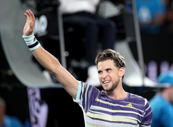 Austria's Dominic Thiem celebrates after winning his quarter final match against Spain's Rafael Nadal. (Reuters Photo)