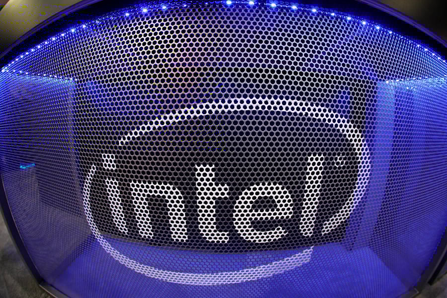 FILE PHOTO: Computer chip maker Intel's logo is shown on a gaming computer display (REUTERS/Mike Blake)