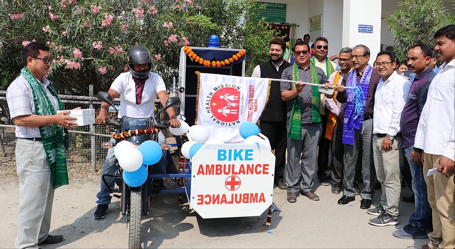 Bike ambulance flagged off at Musalpur, Baksa on Monday. (Photo by Prashanta Kumar Dutta/Baksa) (DH Photo) 