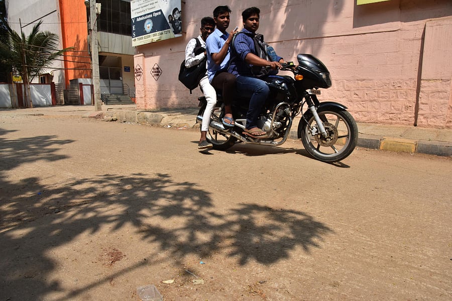 This hump in Sadashivanagar is not visible; painting speed-breakers is a safety measure that is not always followed. DH Photo by Janardhan B K