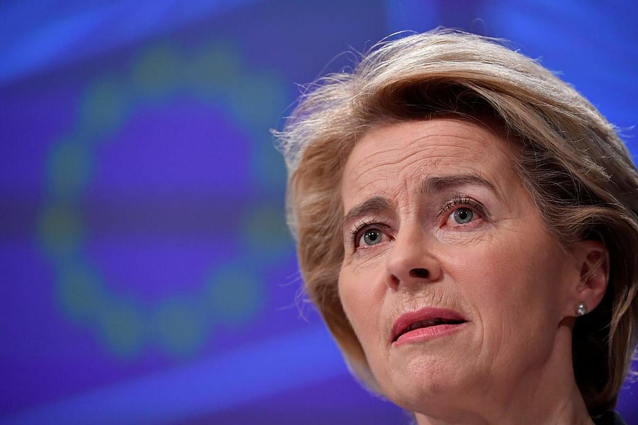 European Commission President Ursula von der Leyen speaks during a press conference to present the economic response to the Covid-19 crisis at the EU headquarters in Brussels on March 13, 2020. Credit: AFP Photo