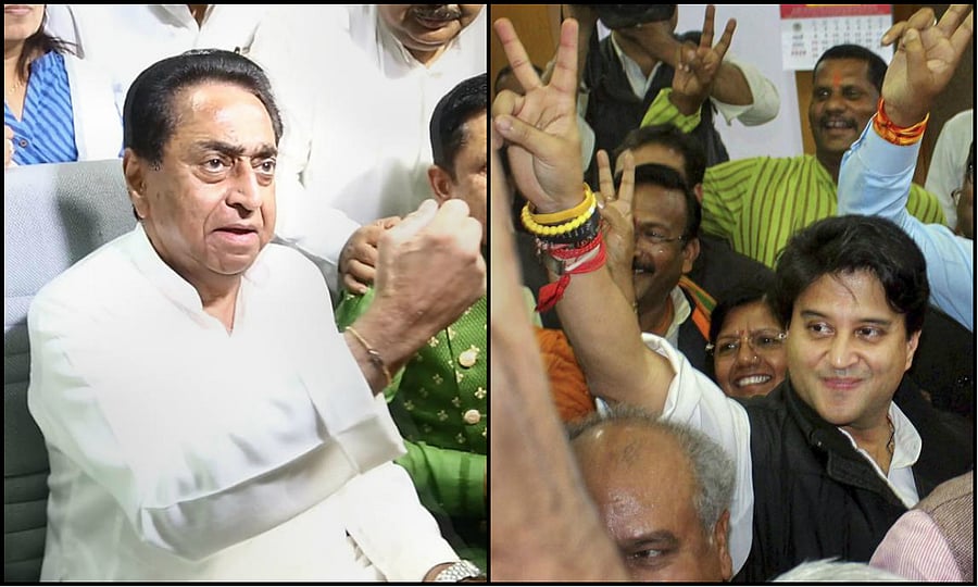 Madhya Pradesh Chief Minister Kamal Nath and BJP leader Jyotiraditya Scindia (PTI Photos)