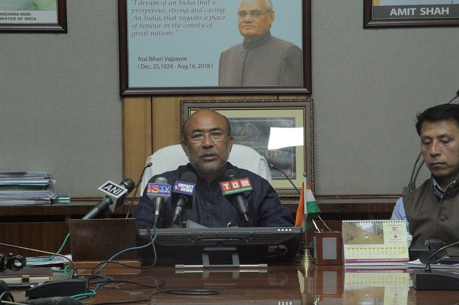 Manipur CM N Biren Singh briefing the media about the violence. (Photo credit: Manipur government)