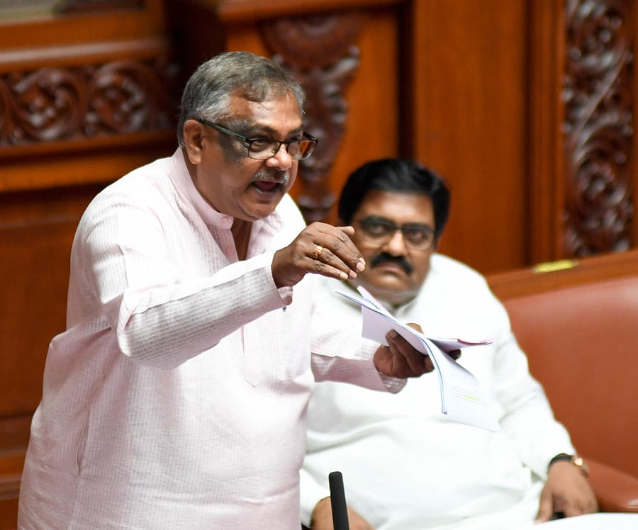 Congress MLC PR Ramesh talking at the Council Session, at Vidhana Soudha, in Bengaluru on Tuesday. (Photo/ B H Shivakumar)