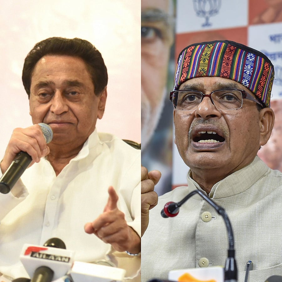 Former MP Chief Minister Kamal Nath and BJP leader Shivraj Singh Chouhan. (PTI Photo)