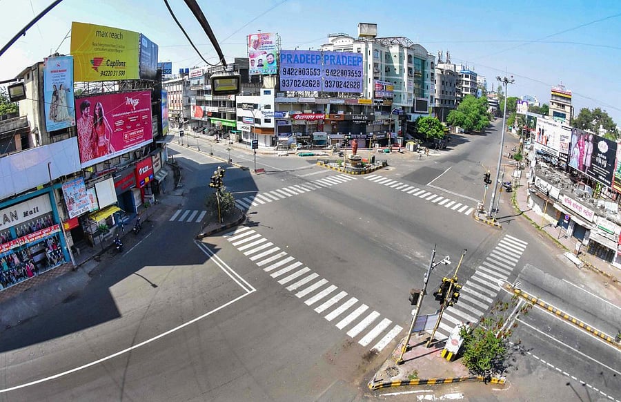 An ariel view of deserted roads during the lockdown in wake of coronavirus pandemic, in Nagpur, Tuesday, March 24, 2020. (PTI Photo)