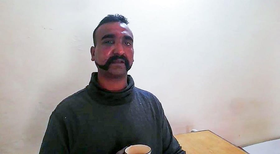 Wg Cdr Abhinandan Varthaman in Pak custody. AFP/ISPR
