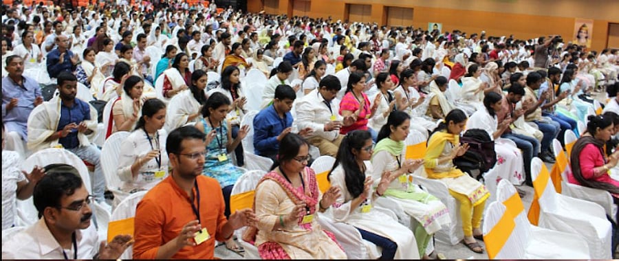 People participate in Yoga Prana Vidya session, conducted by N Jayachander Reddy founder of Yoga Prana Vidya System, recently, before lockdown.