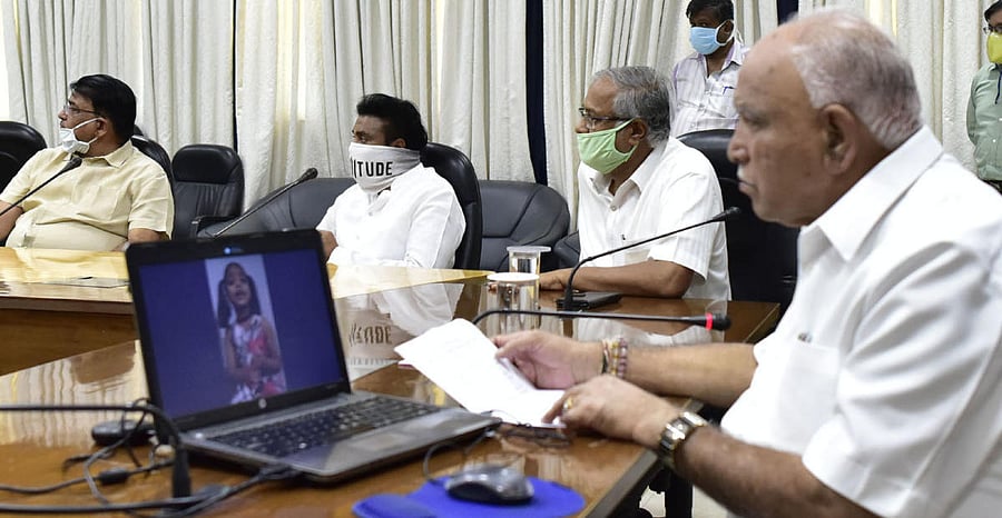 Chief Minister B S Yeddyurappa inaugurates 'Makkala Vahini', a children's YouTube channel launched by the Education Department in Bengaluru on Thursday. DH Photo.