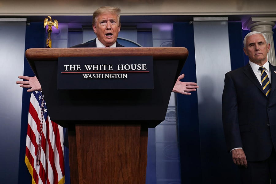 Trump leads daily coronavirus response briefing at the White House in Washington. Reuters